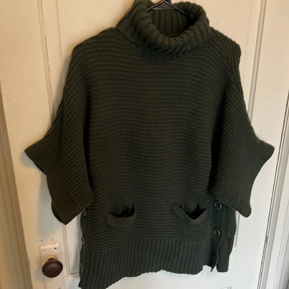 J. Crew Turtleneck Poncho Sweater in Dark Green - Picture 3 of 9